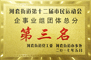 河套街道第十二屆市民運(yùn)動(dòng)會企事業(yè)組團(tuán)體總分第三名